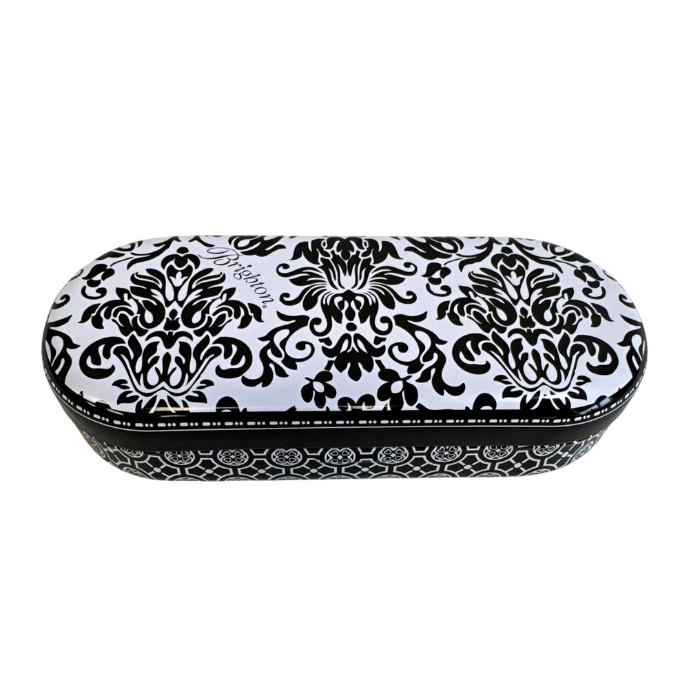 Brighton Damask Hard Eyeglass Case Black & White Metal Women Glasses